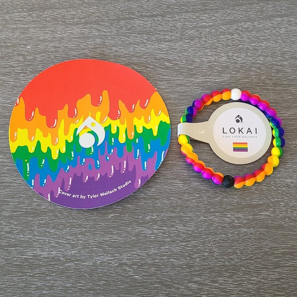 Lokai Bracelet Rainbow Swirl NWT Size Large Fashion Silicone Slip On
